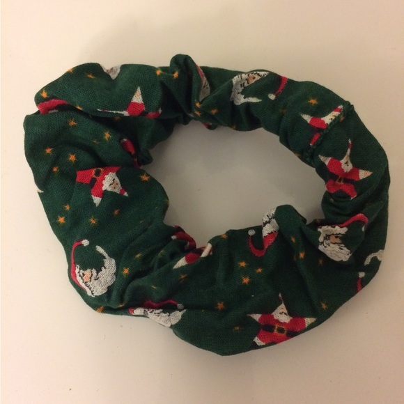 Hand Crafted Accessories - $4 Add-On New Hair Scrunchie Ponytail Elastic Accessory Green Santa Christmas